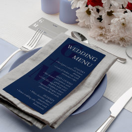 Elegant Navy Blue Grått Typography Bröllop Menu Meny