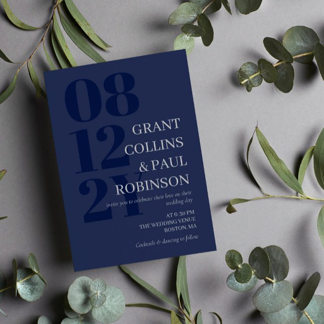 Elegant Navy Blue Grått Typography Inbjudningar (Skapare uppladdad)
