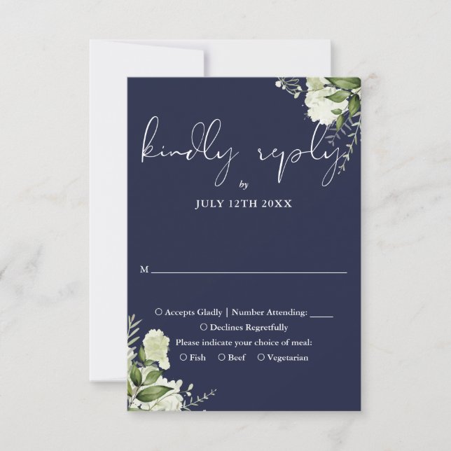 Elegant Navy Blue Greenery Blommigt Bröllop OSA Kort (Framsida)