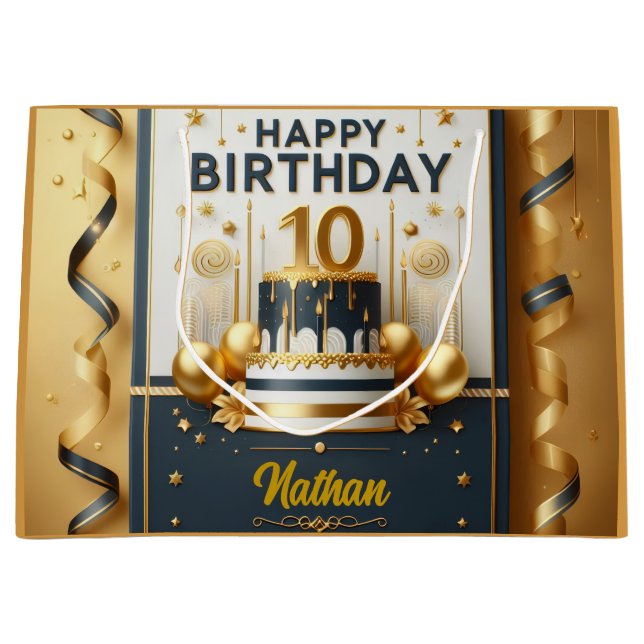 Elegant Navy Blue & Guld 10:e födelsedagsfirandet (Framsidan)