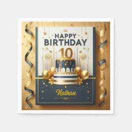 Elegant Navy Blue & Guld 10:e födelsedagsfirandet Pappersservett