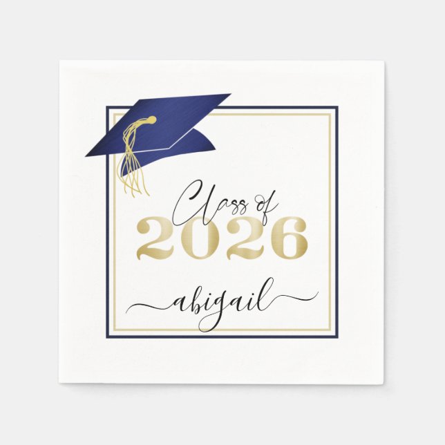 Elegant Navy Blue Guld 2023 Studentmössa Script Pappersservett (Framsidan)