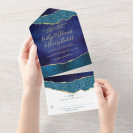 Elegant Navy Blue & Guld Agate Bröllop