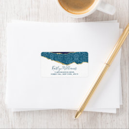 Elegant Navy Blue & Guld Agate Bröllop Adressetikett