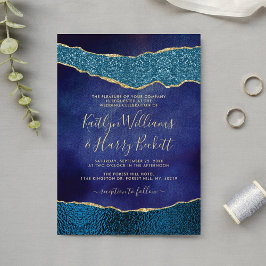 Elegant Navy Blue & Guld Agate Bröllop Inbjudningar
