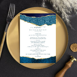Elegant Navy Blue & Guld Agate Bröllop Meny