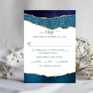 Elegant Navy Blue & Guld Agate Bröllop OSA Kort