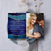 Elegant Navy Blue & Guld Agate Bröllop Photo