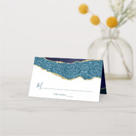 Elegant Navy Blue & Guld Agate Bröllop Placeringskort