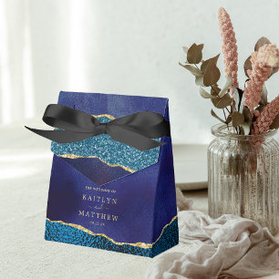 Elegant Navy Blue & Guld Agate Bröllop Presentaskar