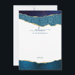 Elegant Navy Blue & Guld Agate Bröllop Rådkort<br><div class="desc">Fira i stil med dessa moderna och trendig rådgivningskort. Utformningen har en vattenfärgsblå marin blå bakgrund och guld glitter agate-bakgrund med motsvarande handskrivna teckentext. De här korten gör det möjligt för gästerna att skriva ett meddelande om råd till dig för behålla och att på flera år läsa över till komen....</div>