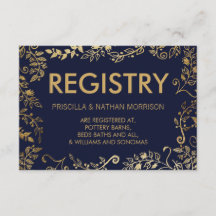 Elegant Navy Blue Guld Blommigt Gift-register