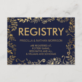 Elegant Navy Blue Guld Blommigt Gift-register Tilläggskort