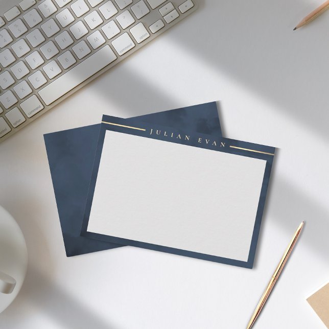 Elegant Navy Blue Guld Detail Professionell Anteckningskort (Elegant Navy Blue Gold Detail Professional Note Card)