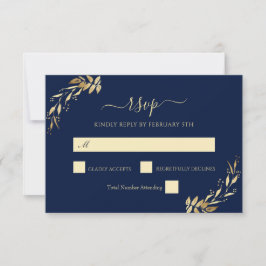 Elegant Navy Blue Guld Eucalyptus Foliage Bröllop OSA Kort