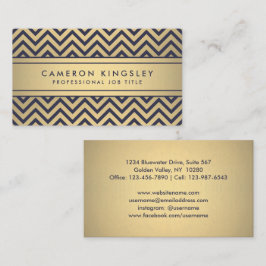 Elegant Navy Blue & Guld Faux Foil Chevron Mönster Visitkort