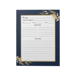 Elegant Navy Blue Guld Foliage Recipe Anteckningsb Anteckningsblock