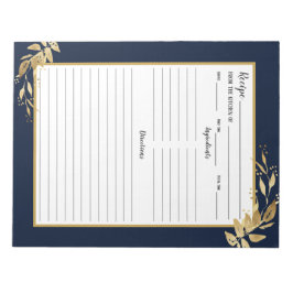 Elegant Navy Blue Guld Foliage Recipe Anteckningsb Anteckningsblock