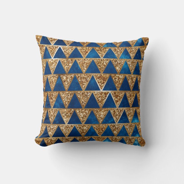 Elegant Navy Blue Guld Glitter Triangle Mönster Kudde (Framsida)