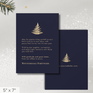 Elegant Navy Blue Guld Helgdag Önskemål Julkort