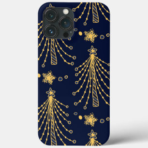 Elegant Navy Blue Guld Julgran Star Mönster