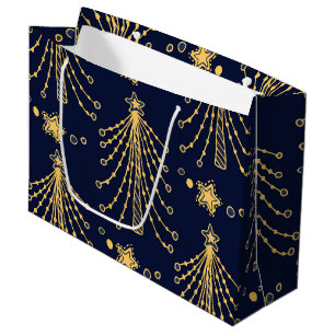 Elegant Navy Blue Guld Julgran Star Mönster