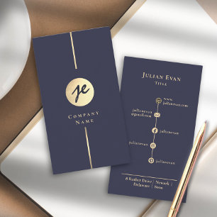 Elegant Navy Blue Guld Luxe Handwrite Monogram Visitkort