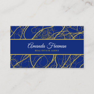 Elegant Navy Blue & Guld Luxury Real Gods Agent Visitkort