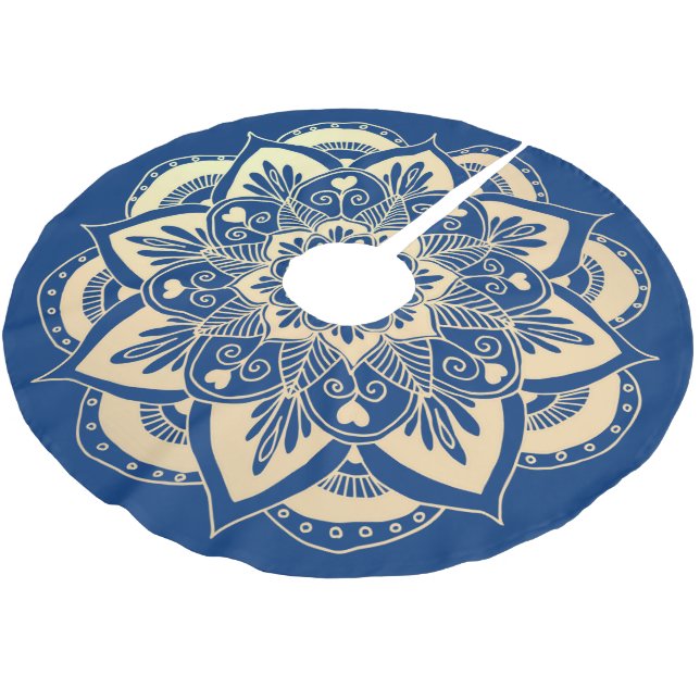 Elegant Navy Blue Guld Mandala Boho jul Julgransmatta Borstad Polyester (Vinklad)
