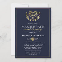 Elegant Navy Blue & Guld Masquerad Sweet 16 Party