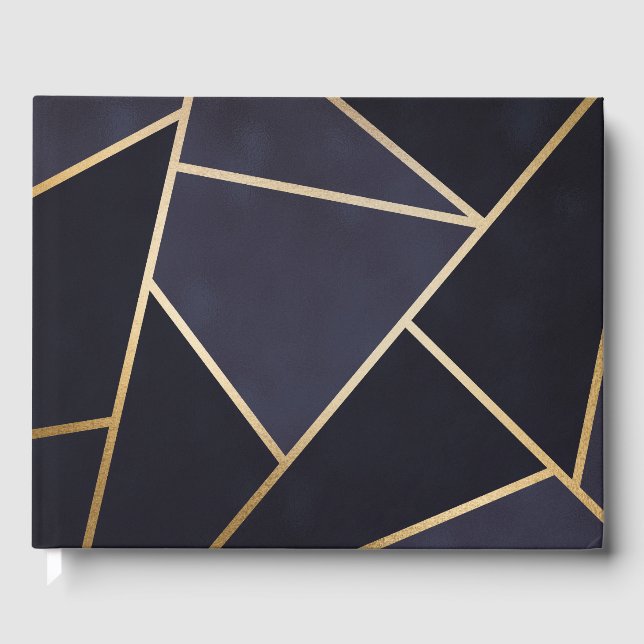 Elegant Navy Blue Guld Metallic Geometric Mönster Gästböcker (Framsida)