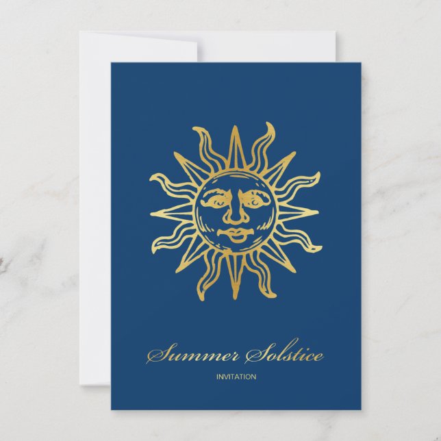 Elegant Navy Blue & Guld Metallic Summer Solstice Inbjudningar (Framsida)
