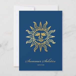 Elegant Navy Blue & Guld Metallic Summer Solstice Inbjudningar