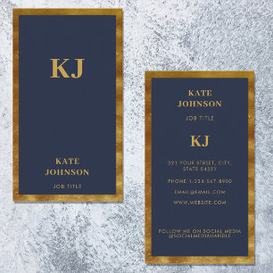 Elegant Navy Blue Guld Monogram Initialer Visitkort