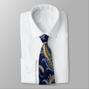 Elegant Navy Blue & Guld Paisley Tie - Classic Slips