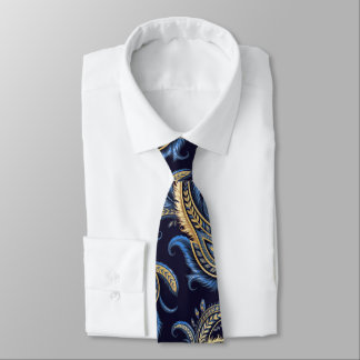 Elegant Navy Blue & Guld Paisley Tie - Classic Slips