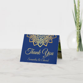 Elegant Navy Blue Guld Photo Bröllop Tack Kort