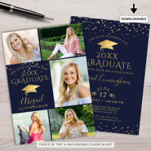 Elegant Navy Blue Guld Photo Collage Student