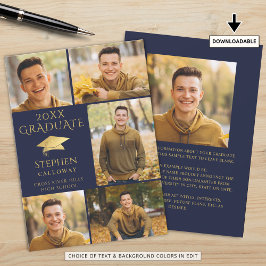 Elegant Navy Blue Guld Photo Collage Student Meddelande