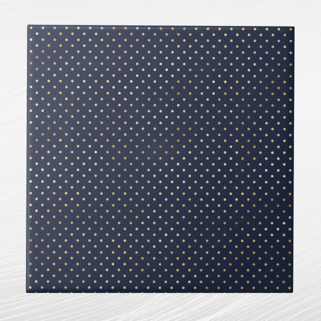 Elegant Navy Blue Guld Polka dots Kakelplatta (Skapare uppladdad)