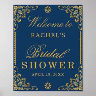 Elegant Navy Blue Guld Ram Möhippa Sign Poster