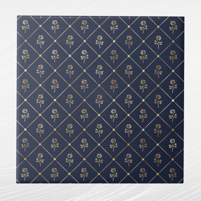 Elegant Navy Blue Guld Ro Kakelplatta (Skapare uppladdad)