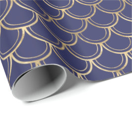 Elegant Navy Blue Guld Scallop Mönster Presentpapper
