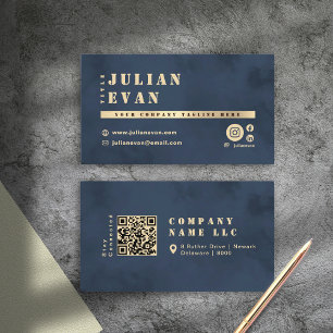 Elegant Navy Blue & Guld Shiny Bold Typography Visitkort