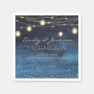 Elegant Navy Blue Guld String Ljus Lanterns Pappersservett