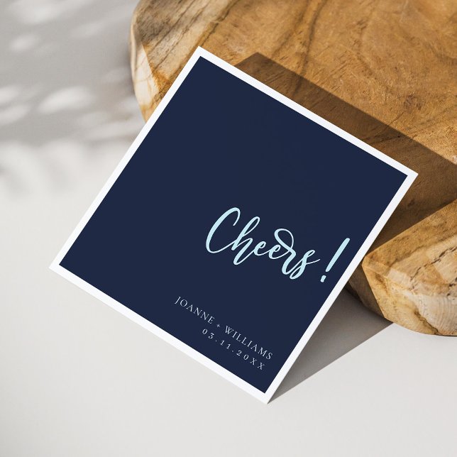 Elegant Navy Blue Hand Lettering Cheers Bröllop Pappersservett (Personalized Elegant Navy Blue Hand Lettering Cheers Wedding Napkins)