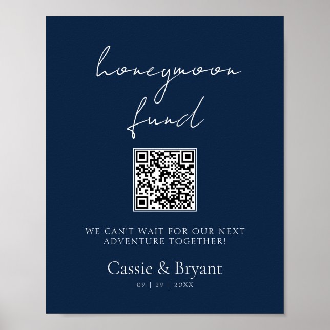 Elegant Navy Blue Honeymoon Fund Bröllop-tecken Poster (Framsidan)