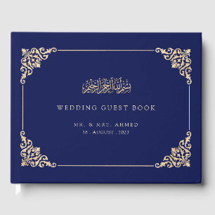 Elegant Navy Blue Islamic Bröllop Gästböcker