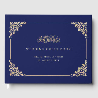 Elegant Navy Blue Islamic Bröllop Gästböcker