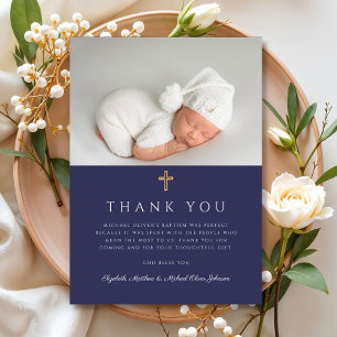 Elegant Navy Blue Kor Boy Baptism Photo Tack Kort